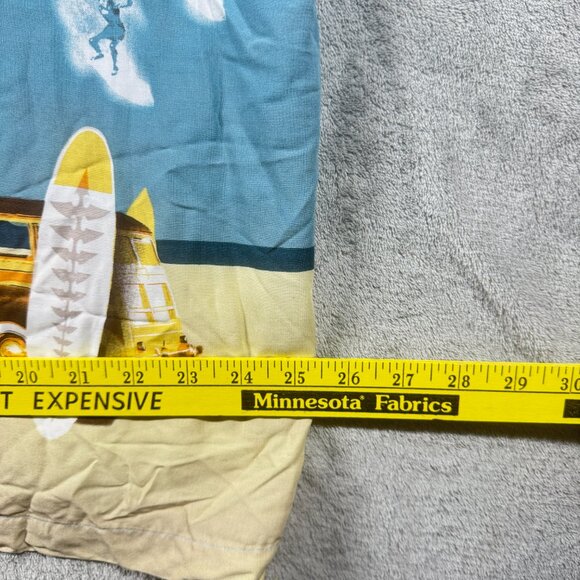 Ron Chereskin Hawaiian Rayon Shirt XL Blue Palm Trees Surf Cars Retro Beach - Picture 8 of 10